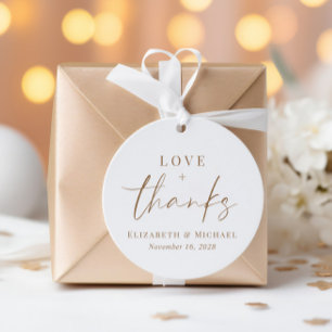 Chic Love And Thanks Gold Typography Wedding Favour Tags