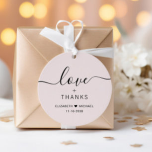 Chic Love And Thanks Pink Wedding Favour Tags