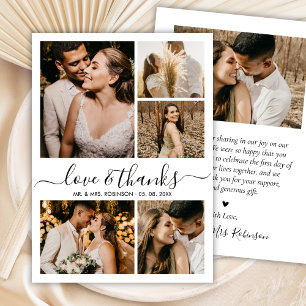 Chic Love and Thanks Script Photo Collage Wedding Thank You Card