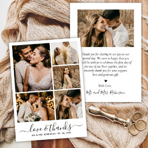Chic Love and Thanks Script Photo Collage Wedding Thank You Card
