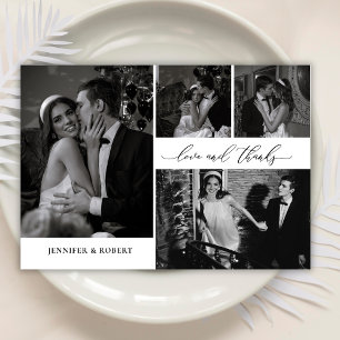 Chic Love and Thanks Script Photo Collage Wedding Thank You Card
