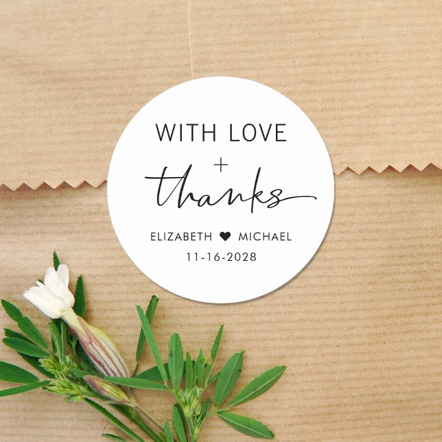 Chic Love And Thanks Wedding Classic Round Sticker (Creator Uploaded)