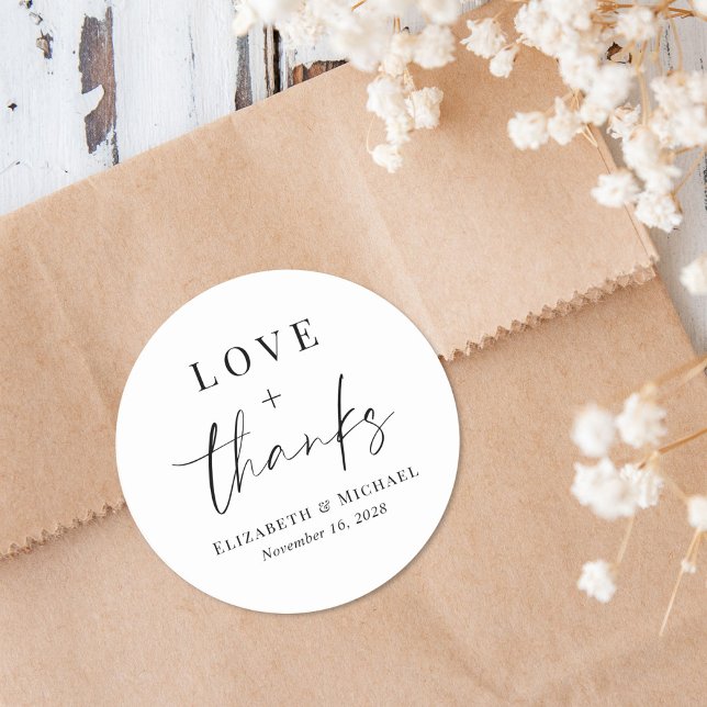 Chic Love And Thanks Wedding Classic Round Sticker (Creator Uploaded)