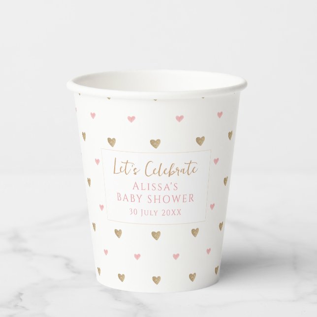 Chic Love Heart Baby Shower Paper Cups (Front)