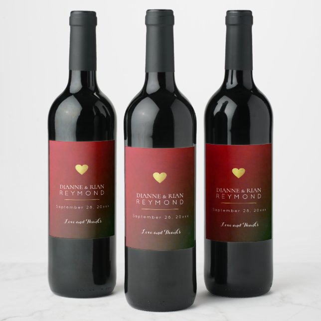 Chic Love Heart Classy Elegant Wedding Red Wine Label (Bottles)