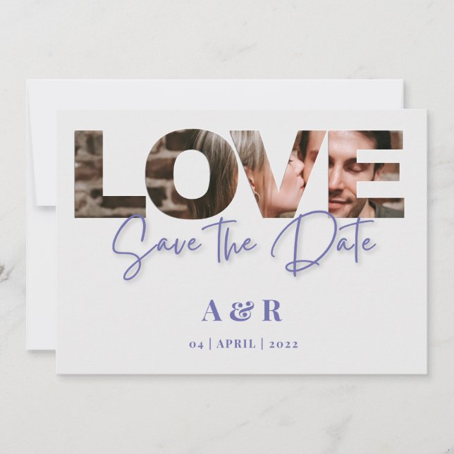 Chic Love Letters Photo Cutout Save The Date (Front)