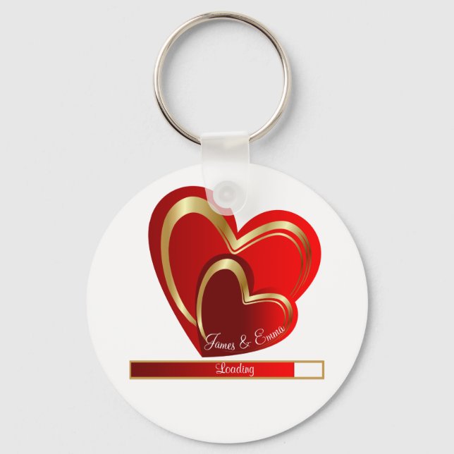 Chic Love Loading Red Hearts Personalized Wedding Key Ring (Front)