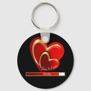 Chic Love Loading Red Hearts Personalized Wedding Key Ring
