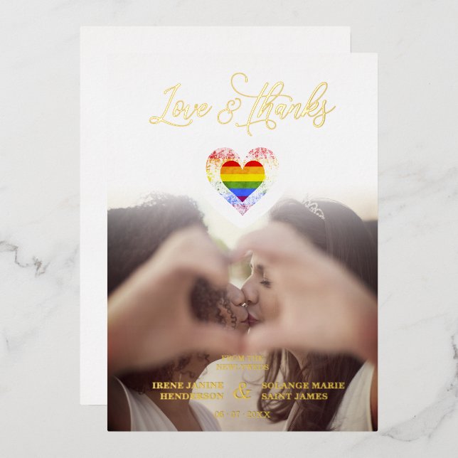 Chic Love & Thanks LGBT Rainbow Pride Heart Photo (Front/Back)