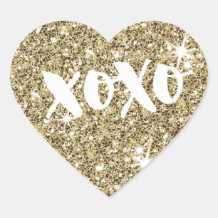 CHIC LOVE XOXO HEART modern faux gold glitter Heart Sticker