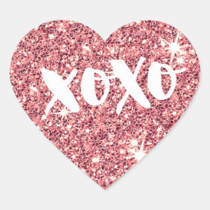 CHIC LOVE XOXO HEART modern faux pink glitter Heart Sticker