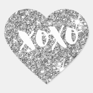 CHIC LOVE XOXO HEART modern faux silver glitter Heart Sticker