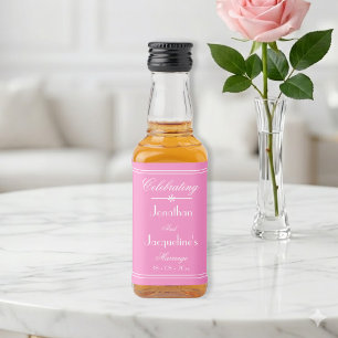 Chic Lovely Pink Wedding White Script Names Mini Liquor Bottle Label