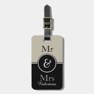 CHIC LUGGAGE TAG_MODERN "Mr & Mrs" MUSHROOM/BLACK Luggage Tag