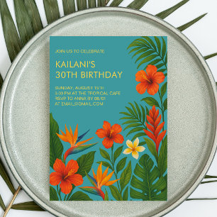 Chic Lush Tropical Floral Luau Birthday Party Invitation