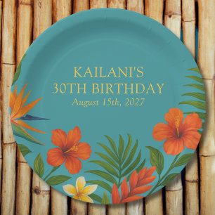 Chic Lush Tropical Floral Luau Birthday Party Paper Plate