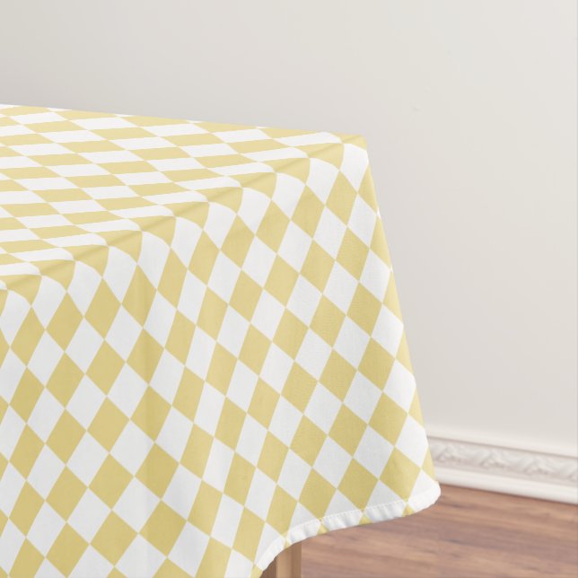 Chic Luxe Yellow Faux Gold White Chequered Pattern Tablecloth (In Situ)