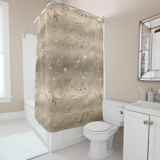 Chic Luxury Antique Gold Silver Glitter Pattern Shower Curtain (In Situ)