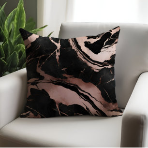Chic Luxury Black Rose Gold Marble Pattern Cushion