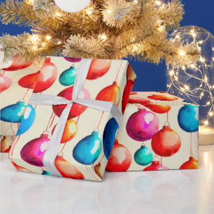 Chic Luxury Christmas Watercolor Colourful Baubles Wrapping Paper