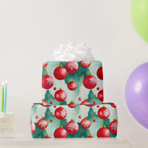 Chic Luxury Christmas Watercolor Red Decorations Wrapping Paper
