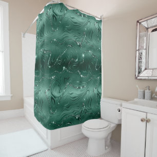 Chic Luxury Emerald Green Silver Glitter Shower Curtain