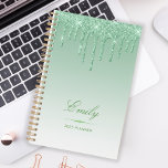 Chic Luxury Glitter Drips Personalised Green 2025 Planner<br><div class="desc">This chic planner features a sparkly green faux glitter drip border and green ombre background. Personalise it with her name in elegant script over a green diamond divider. The words "2025 Planner" or other text of your choice appear in sans serif font below.</div>