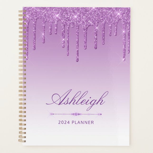 Chic Luxury Glitter Drips Purple 2024 Planner (Front)