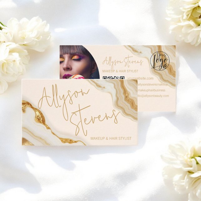 Chic Luxury Gold Marble Makeup & Hair Stylist Qr Business Card (Chic Luxury Gold Marble Makeup & Hair Stylist Qr Business Card)