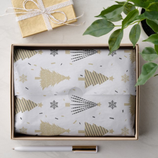 Chic Luxury Modern Gold Christmas Trees Tissue Paper (Gift)