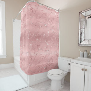 Chic Luxury Pink Silver Glitter Shower Curtain