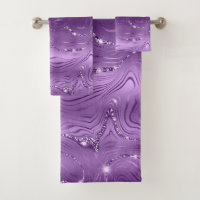 Chic Luxury Purple Silver Glitter Bath Towel Set