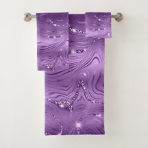 Chic Luxury Purple Silver Glitter Bath Towel Set