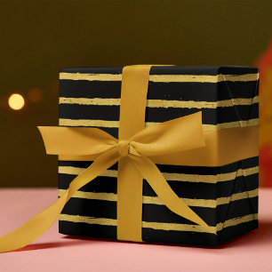 Chic Luxury Striped Black & Gold  Wrapping Paper