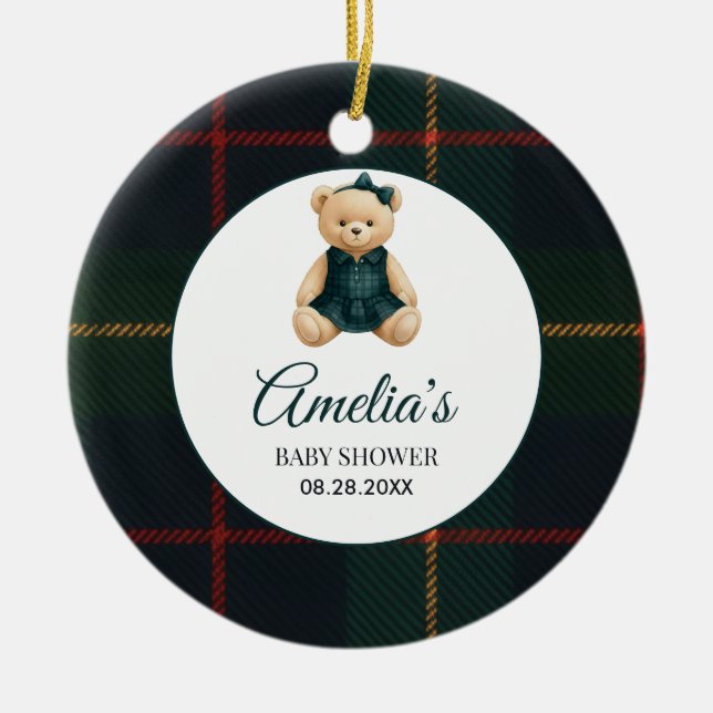 Chic Luxury Teddy Bear Baby Shower  Ceramic Tree Decoration (Front)