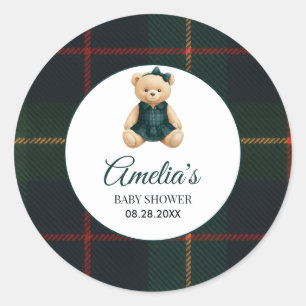 Chic Luxury Teddy Bear Baby Shower  Classic Round Sticker