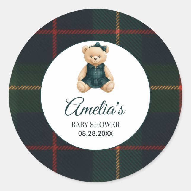 Chic Luxury Teddy Bear Baby Shower  Classic Round Sticker (Front)