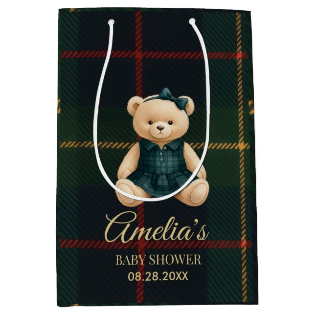 Chic Luxury Teddy Bear Baby Shower  Medium Gift Bag (Front)