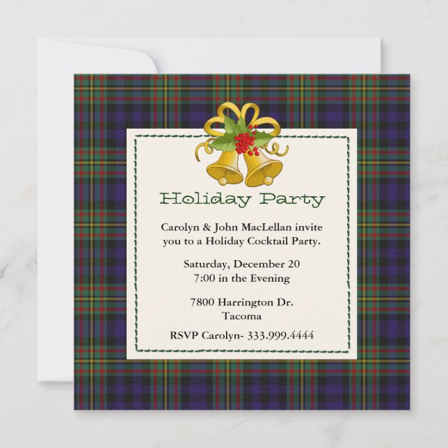 Chic MacLellan Tartan Plaid Custom Holiday Party Invitation (Front)