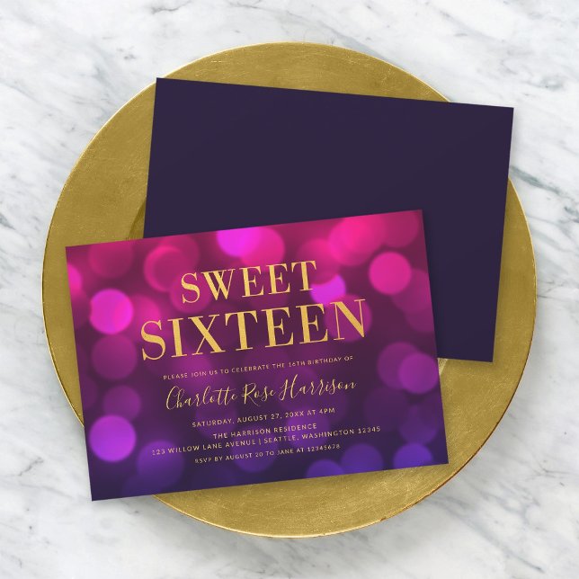 Chic Magenta Bokeh Lights Sweet Sixteen Birthday Invitation (Creator Uploaded)