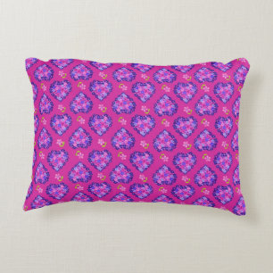 Chic Magenta Hearts and Flowers Accent Pillow