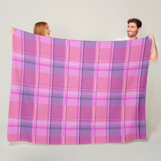 Chic Magenta Pink Plaid Aesthetic Fleece Blanket