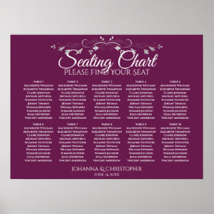 Chic Magenta Plum 10 Table Wedding Seating Chart