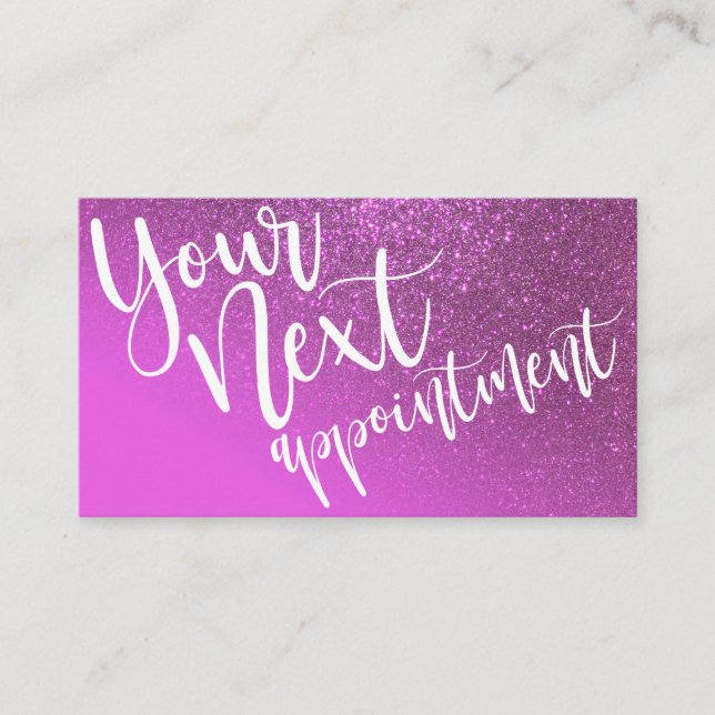 Chic Magenta Purple Glitter Gradient Typography Appointment Card (Front)
