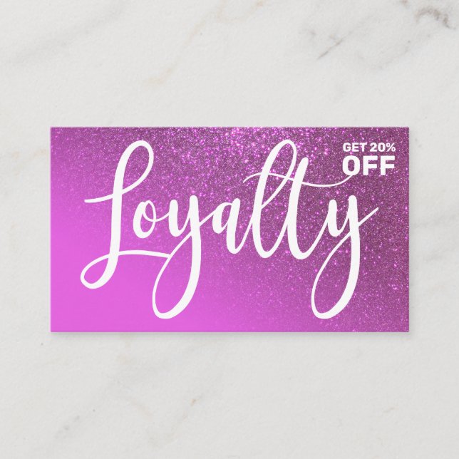 Chic Magenta Purple Glitter Gradient Typography Loyalty Card (Front)