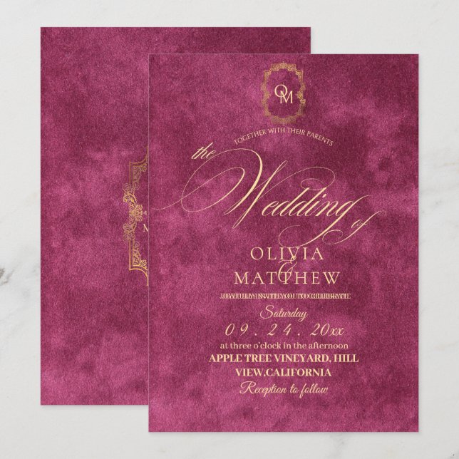 Chic Magenta  Wedding  Invitation (Front/Back)