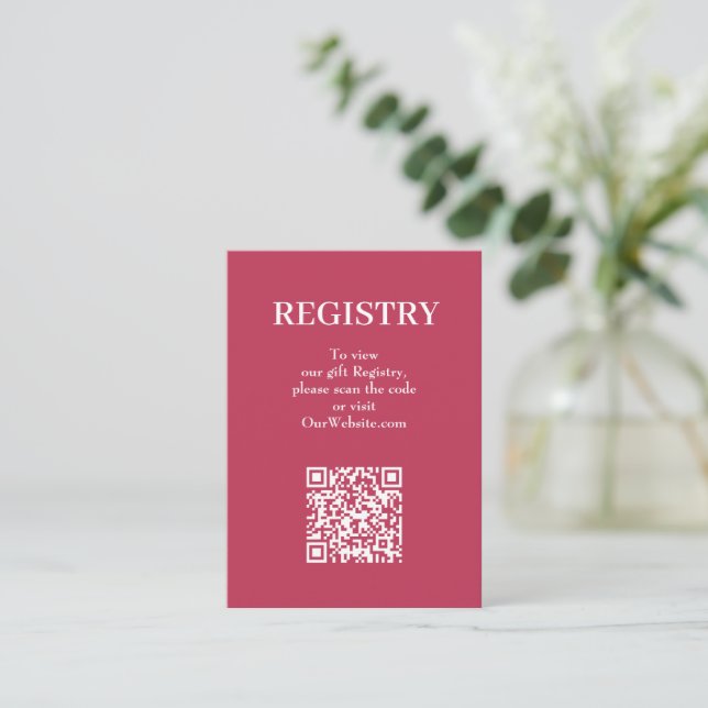 Chic Magenta Wedding Registry QR Code Enclosure Card (Standing Front)