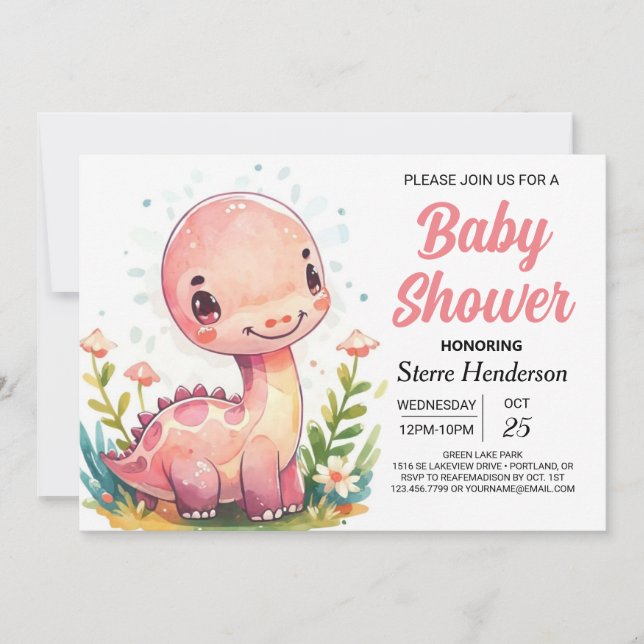 Chic Magical Printable Dinosaur Girl Baby Shower Invitation (Front)