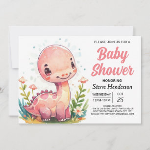 Chic Magical Printable Dinosaur Girl Baby Shower Invitation
