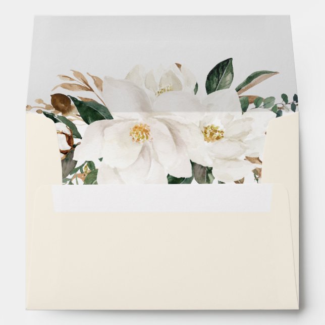 Chic Magnolia Floral Greenery 5x7 Card Wedding A7 Envelope (Back (Bottom))